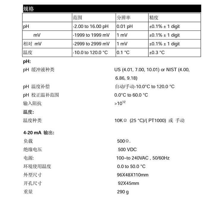 任氏3631在线PH ORP变送器参数1