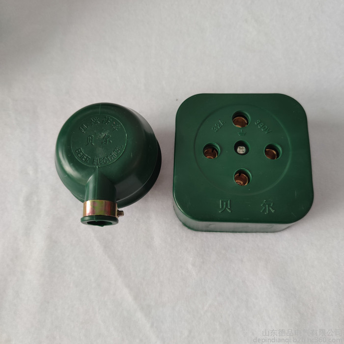 贝尔三相四线绿色32A插头插座工业插座耐摔不易碎 贝尔插座