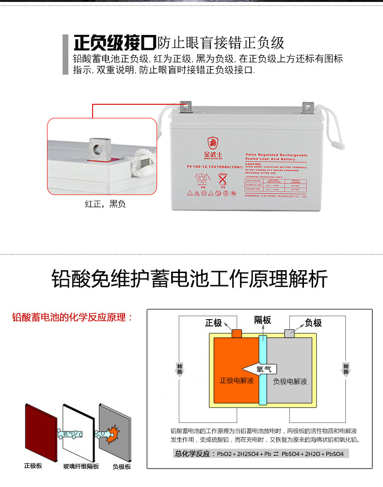 金武士蓄电池PV12V100AH-YA监控蓄电池 应急蓄电池 ups蓄电池12V100AH正品蓄电池 直流屏蓄电池示例图5