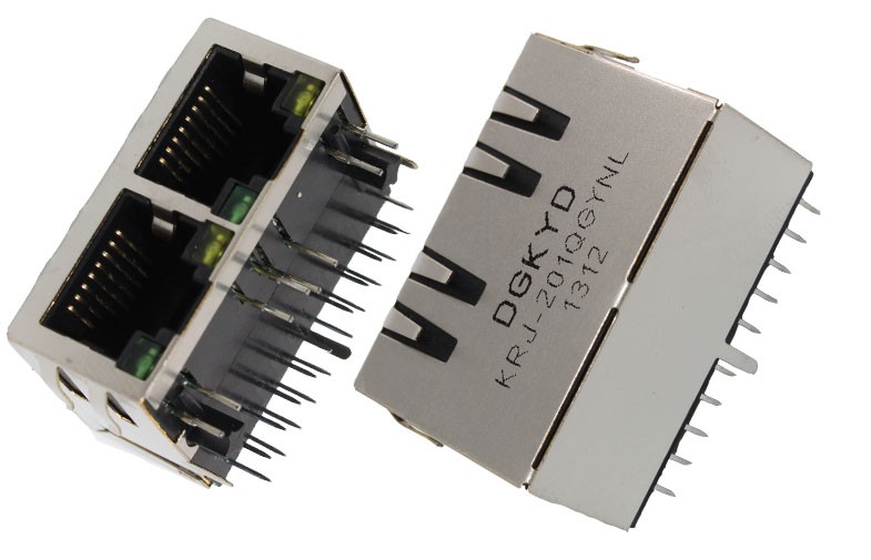 ２联体千兆网络接口　卧式RJ45 DGKYD专业供应 内置网络变压器插座电脑连接器厂家