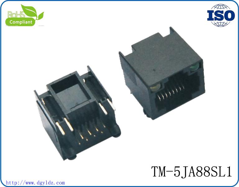 东莞市定制RJ45连接器 PCB 90度插板带LED网络插座 电话接口RJ11