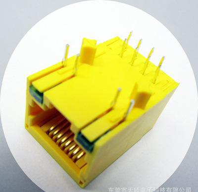 RJ45带滤波器插座单口黄色全塑带LED定制