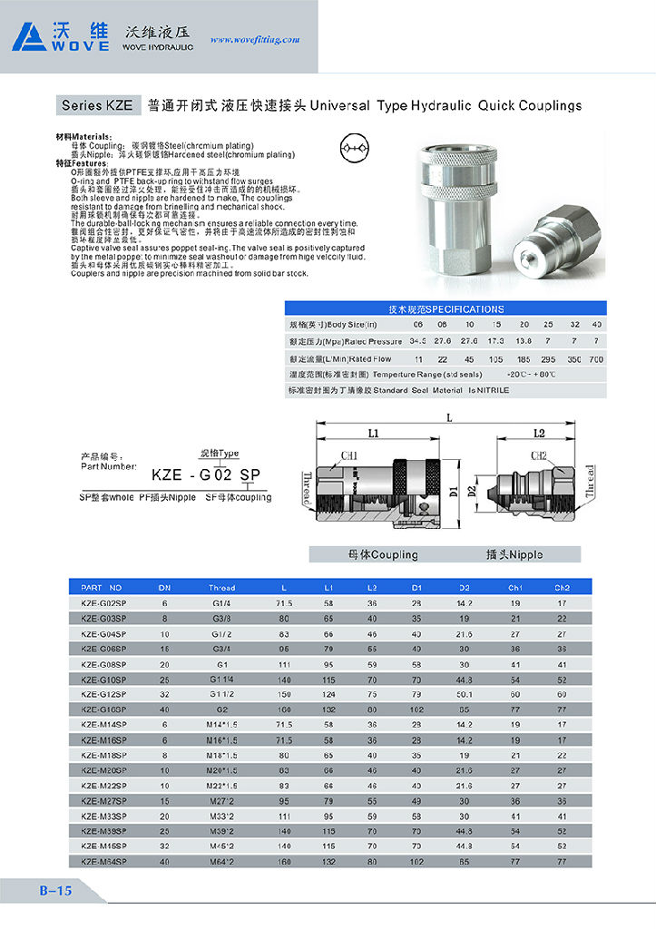 KZE快速接头参数